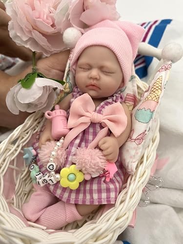 MYREBABY 7 Inch Mini Reborn Baby Dolls ，Silicone Full Body Baby Soft Skin Mini Realistic Newborn Baby Dolls Real Life Tiny Baby Doll with Feeding Accessories-1