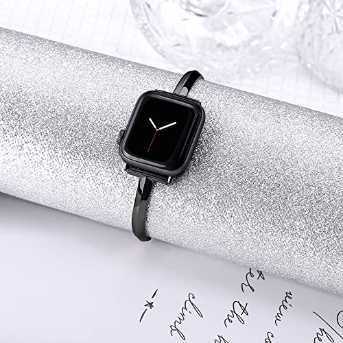 PlusRoc Stainless Steel Band Compatible with Apple Watch Band 38mm 40mm 41mm iWatch SE Series 9 8 7 6 5 4 3 2 1, Slim Versatile Bangle Bracelet for Women, Black