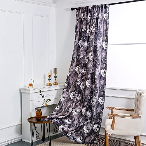 Tootop semi Transparent Floral Curtains 84 inches Long Rod Bag Gray and Yellow Flowers Plant Digital Print Curtains Living Room Bedroom Decorative Treatment 2 Panels 52W x 63L Blue & Gray