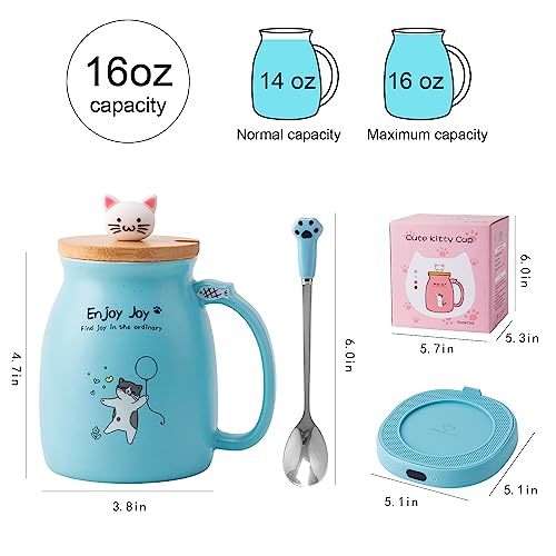 Bsigo Coffee Mug Warmer & Cute Cat Mug Set, Candle Mug Warmer for Home & Office, Electric Smart Coffee Warmer for Desk, Beverage Tea Coffee Cup Warmer with 3-Temp Settings, 8H Auto Shut Off, Blue