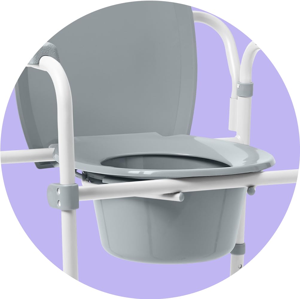 Medline 3-in-1 Steel Folding Bedside Commode, Commode Chair for Toilet is Height Adjustable, Can be Used as Raised Toilet, Supports 350 lbs