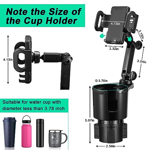 Car Cup Holder Expander Adjustable Base with Phone Mount THIS HILL 360° Rotation Cup Holder Cell Phone Holder for Car Compatible with iPhone All Smartphones