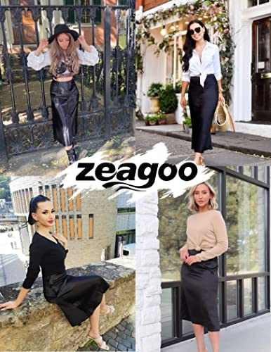 Zeagoo Womans Satin Skirts Causal Flared Midi A-Line Skirts High Waisted Zipper Skirts