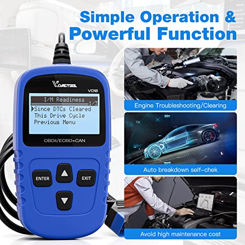 VDIAGTOOL VD10 OBD2 Scanner Code Reader Car Diagnostic Tool Engine Fault Code Reader for Turn Off CEL with Live Data/Freeze Frame/I/M Readiness for All OBDII Protocol Cars, 2024 New Version
