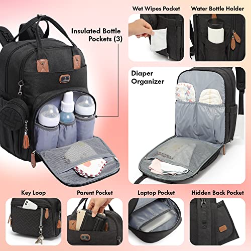 Dikaslon Diaper Bag Backpack with Portable Changing Pad, Pacifier Case and Stroller Straps, Large Unisex Baby Bags for Boys Girls, Multipurpose Travel Back Pack Moms Dads, Purple