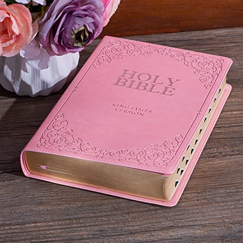 KJV Holy Bible, Giant Print Full-size Faux Leather Red Letter Edition - Thumb Index & Ribbon Marker, King James Version, Pink (KJV Giant Print Full Size Bible)