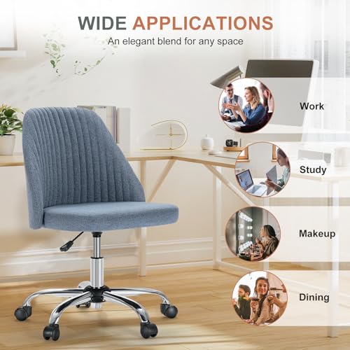 MCQ Office Desk Chair, Modern Cute Rolling Vanity Swivel Task Chairs with Wheels, Comfortable Back Seat Armless for Home, Bedrooms, Office, Study, Student, Adults, Make-up, Dressing Room, Dark Grey