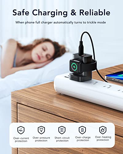 VRURC for Apple Watch Charger, PD 20W 3-in-1 Fast Charging Block with Magnetic Wireless Charging & Dual Ports, Foldable Plug USB C Wall Charger for iPhone 15 14 13, Android,Tablets etc-Black