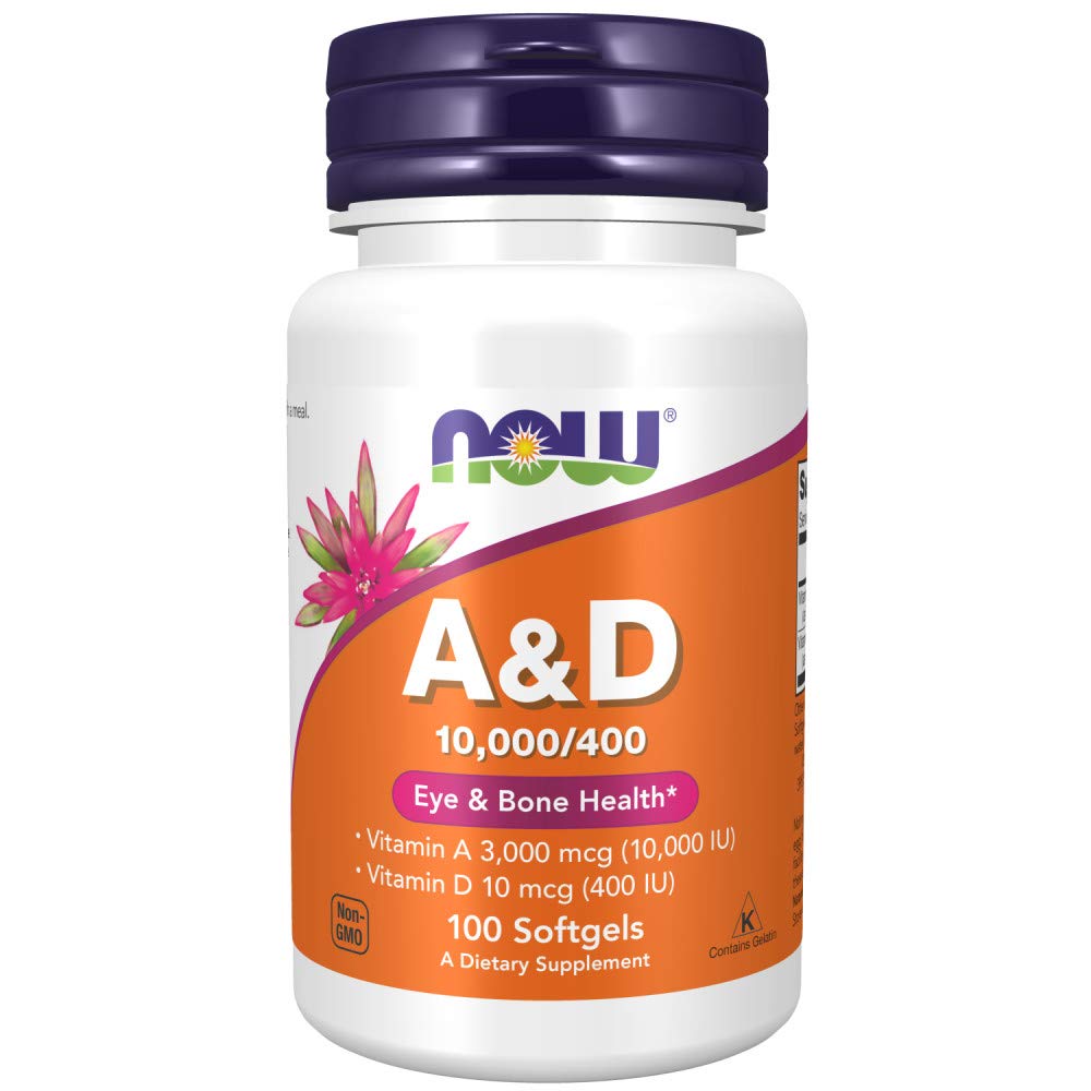 NOW Supplements, Vitamin A & D 10,000/400 IU, Eye Health*, Essential Nutrition, 100 Softgels