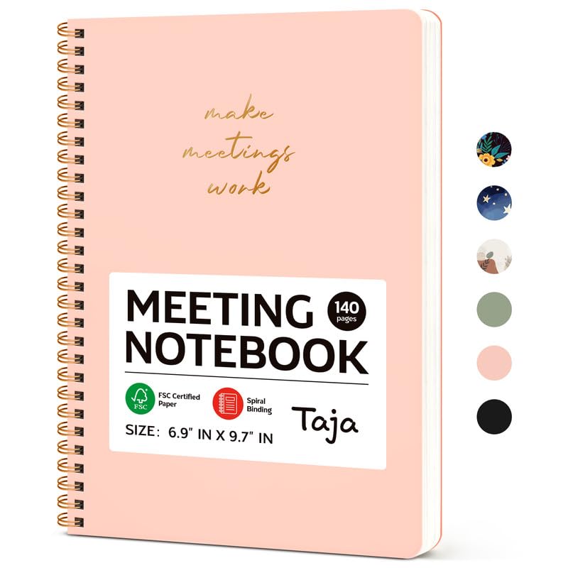 Taja Meeting Notebook for Work Organization - Work notebook with action items, Meeting Minutes Planner Notebook, Perfect Office Supplies for Men & Women - Pink