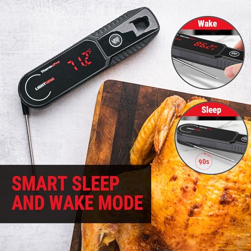 ThermoPro Lightning 1-Second Instant Read Meat Thermometer, Calibratable Kitchen Food Thermometer with Ambidextrous Display, Waterproof Cooking Thermometer for Oil Deep Fry Smoker BBQ Grill