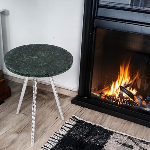 Round Side Table Tray Nightstand Coffee End Table for Living Room Bedroom Small Spaces Bedside Table Mid Century Modern Coffee Table Accent Table 15'' x 18.75'' - Basil Green Gold