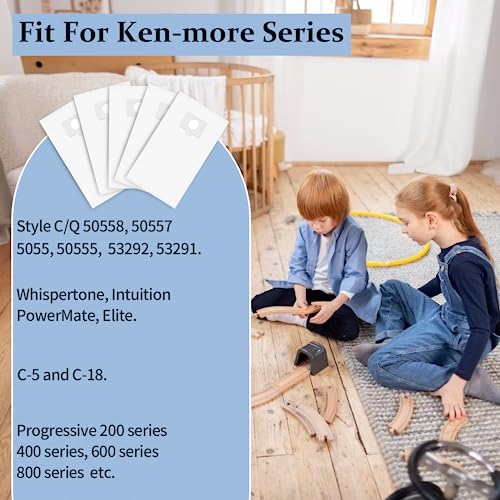 Improvedhand Replacement Type Q/C 53292 Cloth Vacuum Bags Fit for Ken-more 5055, 50557, 50558, 20-53292, 53291, 200 series, 400 series, 600 series, 700 series, 800 series Canister Vacuum Cleaner