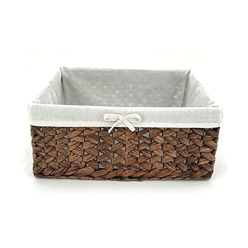 Rectangular Woven Seagrass Storage Bins with Handle,Kingwillow. (water hyacinth, Small)