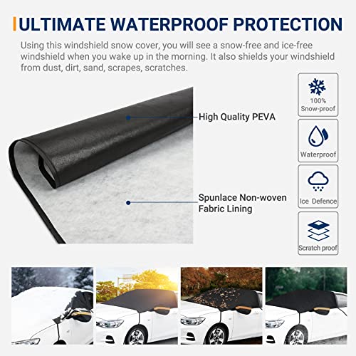 AstroAI Car Windshield Snow and Ice Cover - 2 Side Mirror Protectors, Windproof UV Sunshade for Cars, SUVs, Vans