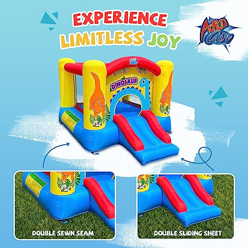 Action Air Inflatable Bounce House, Dinosaur Theme Bouncy Castle with Air Blower, Durable Sewn & Extra Thick for Indoor/Outdoor Fun with Slide