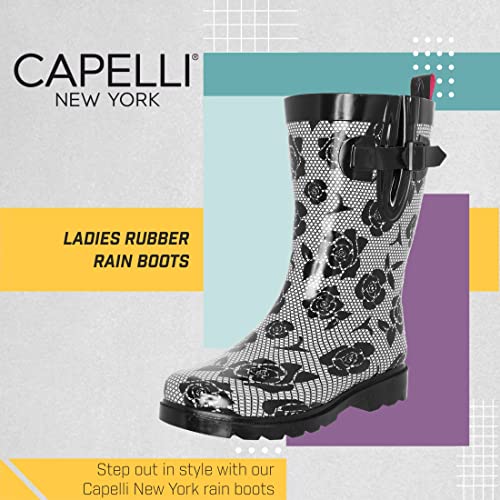 Capelli New York Ladies Geo Diamond Printed Mid-Calf Rain Boot Black Combo 7