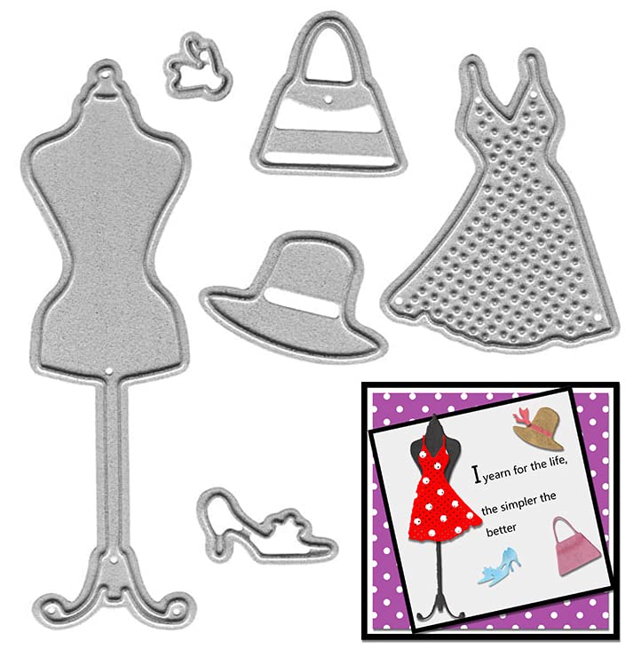 Metal Clothes Rack Dress Cutting Dies, Skirt Cap Bag Die Cuts Embossing Stencils Template Mould for Card Scrapbooking and DIY Craft Album Paper Card Decor
