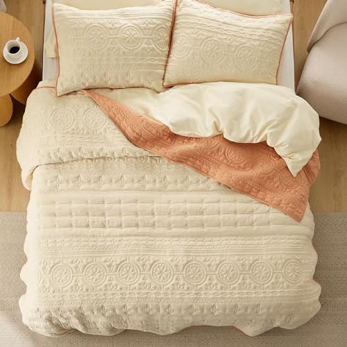 Bedsure King Quilt Bedding Set - Lightweight Summer Quilt Bed Set, Reversible Orange Bedspread Coverlet Celestial for All Seasons (Includes 1 Quilt, 2 Pillow Shams)