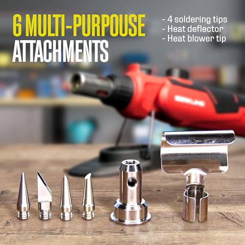 Berkling BSG-2000 Cordless Butane Soldering Torch Kit, 5-Way Adjustable Head, Multi-Functional Soldering | Heat Gun | Blow Torch, 90 Mins Runtime, 12 Attachments & A Sturdy Carrying Case (RED)