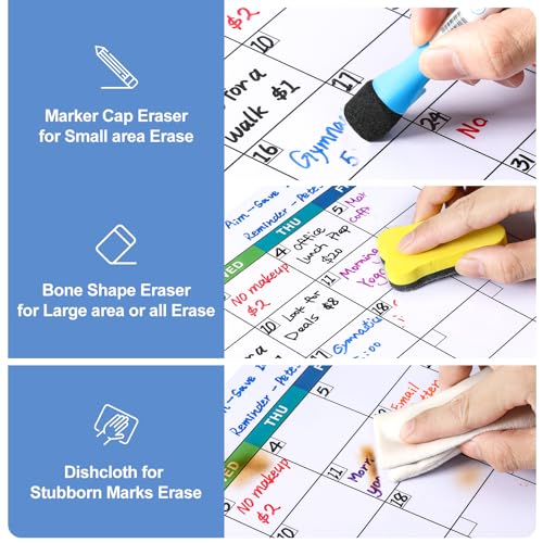 3 Pack Dry Erase Magnetic Calendar Whiteboard for Refrigerator - Monthly Calendar +Large Blank White Board + Small Blank Daily Planner Board - Magnet Family Planning Schedule Board for Fridge, 14"x11"