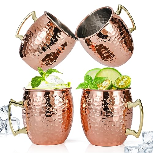 Amrules Moscow Mule Mugs, 16 oz Black Hammered Mule Cup with 304 Stainless Steel Lining and Brass Handle, Perfect for Cold Drinks, Beer, Wine, Bars, Parties