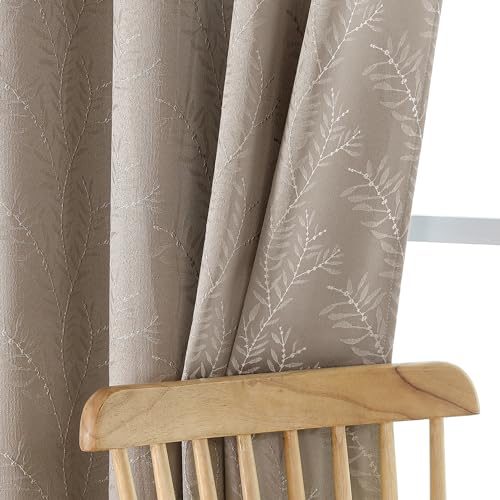Chyhomenyc Debby Camel Blackout Curtains 63 Inches Long 2 Panels for Living Room, Thermal Insulated Energy Saving Noise Reducing Branch Jacquard Textured Heavy Grommet Window Drapes, Each 52x63 inch