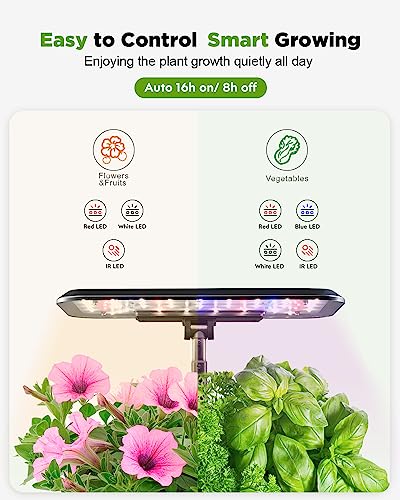 URUQ Hydroponics Growing System Garden: 8 Pods Indoor Herb Garden with Grow Light Plants Germination Kit Quiet Automatic Hydroponic Height Adjustable - Gardening Gifts for Women Kitchen Black