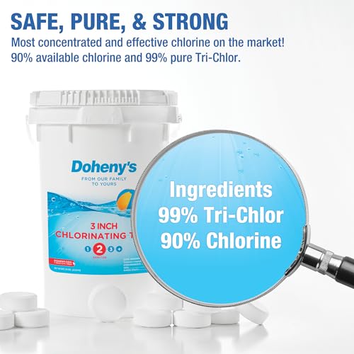 Doheny's 3 Inch Stabilized Chlorine Tablets | Pro-Grade Pool Sanitizer, Long Lasting, Slow Dissolving, 99% Pure Tri-Chlor, Individually Wrapped - 8lb