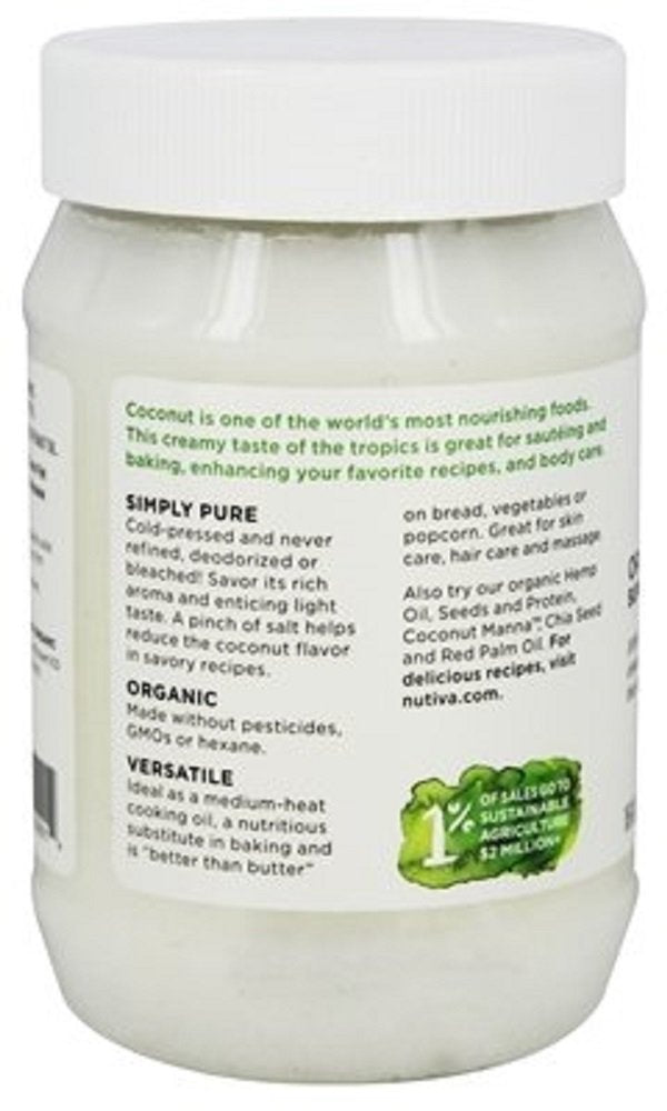 Nutiva Organic Coconut Oil, Cold-Pressed, Unrefined Cooking Oil, Natural Hair Oil, Skin Oil, Massage Oil, USDA Organic, Extra Virgin Coconut Oil (Aceite de Coco) 15 Fl Oz (Pack of 2)