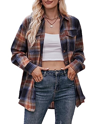 ZILIN Womens Button Down Flannel Shirts Long Sleeve Plaid Shackets Business Casual Blouse Top Brick Red S