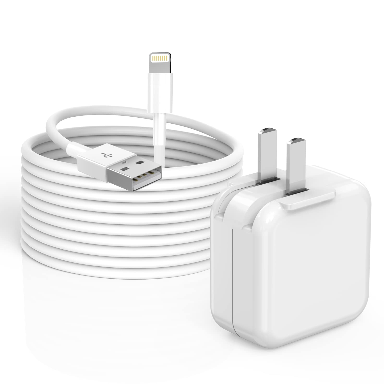 iPad Charger,Fast Charger iPad,10FT iPad Charger Cord, 12W iPad Charger Fast Charging Block Foldable Portable Travel Plug with Extra Long Lightning iPad Cable Cord Compatible with iPad, iPhone, Airpod