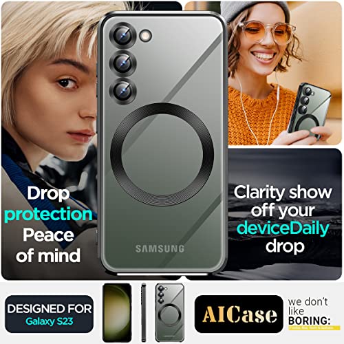 AICase Magnetic Clear Case for Samsung Galaxy S23 6.1'' with Full Camera Lens Protection[No.1 Strong N52 Magnets] [Non-Yellowing] [Military Grade Protection]Shockproof Protective for Women Girls Men_5