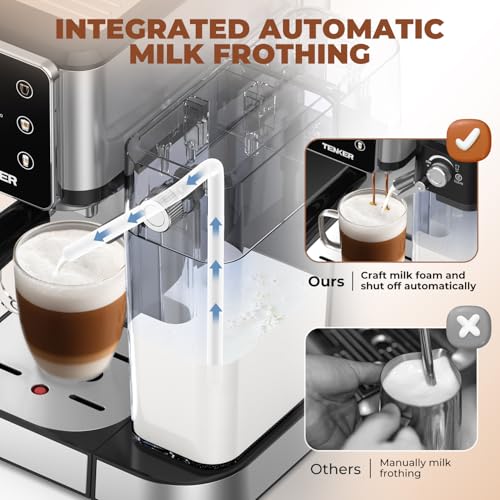 TENKER Espresso Machine 20 Bar, Cappuccino Machine with Automatic Milk Frother, Latte Machine in Stainless Steel Design, 1350W Touchscreen Coffee Maker for Home and Office (Silver)