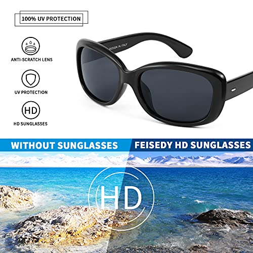 FEISEDY Vintage Square Polarized Sunglasses for Women Men Havana Thick Black Frame B2703