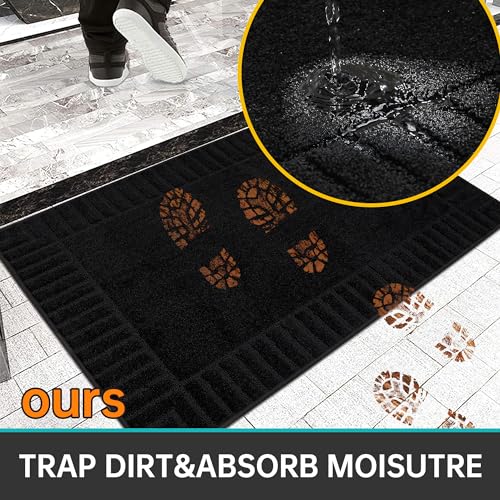 BEQHAUSE Door-Mat-Non-Slip Front Door Mat Washable Low-Profile Entrance Mats for Front Door Entry Dirt Trapper Door Mat Absorbent Welcome Mats,20"x32",Black