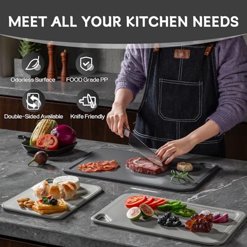 THETCHRY BPA Free Cutting Boards for Kitchen- Durable Tthick Chopping Board Set of 2, Non Slip Cutting Board Set for Cooking, Reversible Dishwasher Safe, 15"L x 10"W x 0.7"Th-Gray