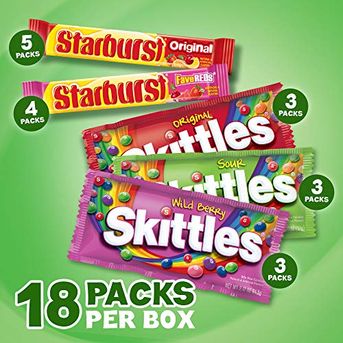 SKITTLES & STARBURST Variety Pack Full Size Chewy Candy Assortment, 37.05 oz, 18 Bars