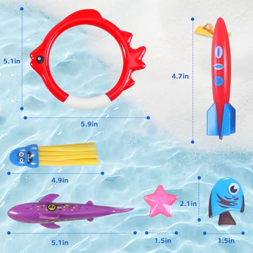 Woplagyreat Summer Pool Diving Swimming Toys for Kids, Fun Swim Games Sinking Set, Underwater Dive Gifts with Storage Bag Include Torpedo Gems Shark Rings Sea Animals for Boys Girls Toddlers 20 Packs