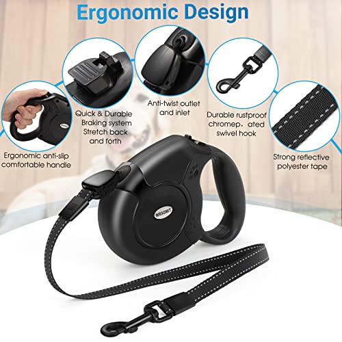 WRSOMIT Retractable Dog Leash, 26 Ft Heavy Duty Pet Walking Leash for Small Medium Large Dogs up to 99lbs, Anti-Slip Handle, 360 ° No Tangle, Nylon Tape, One-Handed Brake