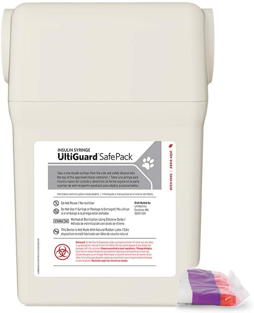 UltiCare VetRx U-100 UltiGuard Safe Pack Pet Insulin Syringes 3/10cc, 29G x 1/2”, 100ct