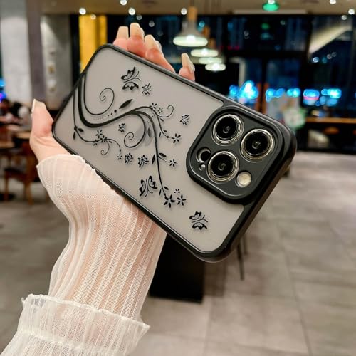 Weonmov for iPhone 12 Pro Case, Flowers Butterfly Slim Thin Hard PC Frosted Cover Soft TPU Bumper, Translucent Matte Shockproof Phone Case for Women Girls - Black (Floral Butterfly)