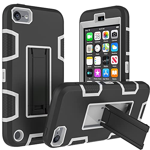 WOGROO Protective Case Compatible with Apple iPod Touch, iPod Touch 7 Case, iPod Touch 6 Case-Hybrid Shockproof iPod Case with Kickstand - Full-Body Cover with Rugged Drop Protection - Grey/Black