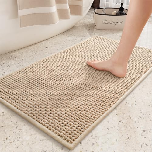 Color&Geometry Chenille Rubber Backed Beige Bathroom Rugs- Non Slip, Absorbent, Quick Dry, Washable- 16"x24" Small Bath Mat Thin Bathroom Rugs Fit for Small Bathroom