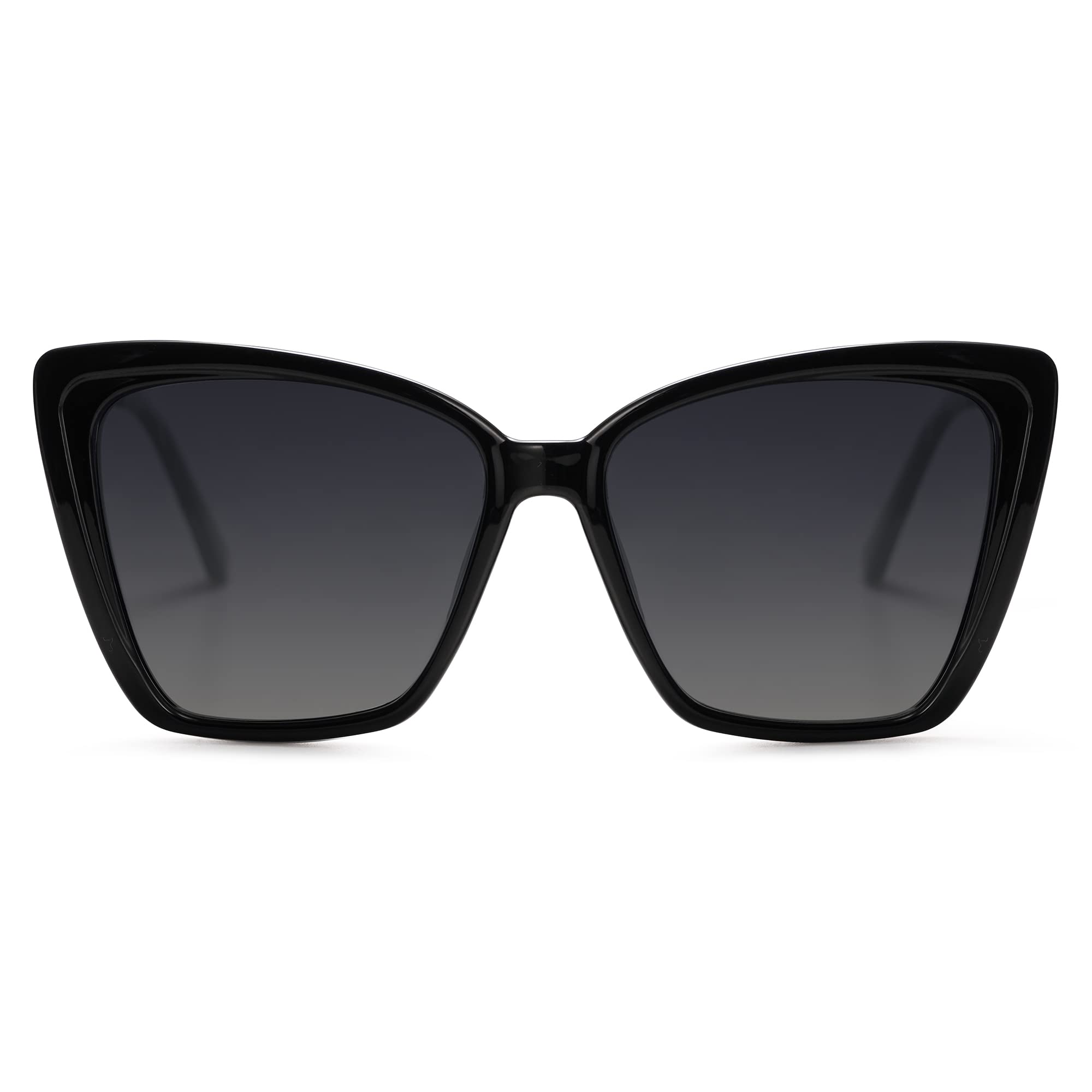 SOJOS Trendy Polarized Sunglasses For Women Retro Womens Oversized Square Cat Eye Sun Glasses UV Protection SJ2206 Black Frame/Grey Grading Lens