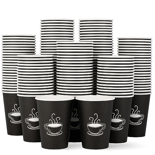 TV TOPVALUE 12 oz 210 Pack Paper Coffee Cups, Disposable Coffee Cups, Hot Drinking Cups for Coffee,Water,Tea, Black Coffee Paper Cups for Cafes, Offices and Events