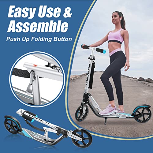 HUDORA Scooter for Kids with 80Six Helmet Bundle, Blue Wheels, Ages 8+