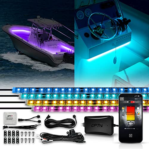 OPT7 Aura PRO Bluetooth LED Marine Boat Light, w/Music Sync RGB Interior Lighting Strip, Multi Color n Mode, iOS/Android Smart APP, IP67 Waterproof Deck Lights for Pontoon Bass Yacht Kayak, 12V