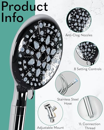 Veken Filtered Shower Head with Handheld, Adjustable 9 Spray Modes Rain Heads, Detachable High Pressure Rainfall Showerhead, 10 Layer Filters for Hard Water, and 70 Inchs Long Hose Extension (Chrome)