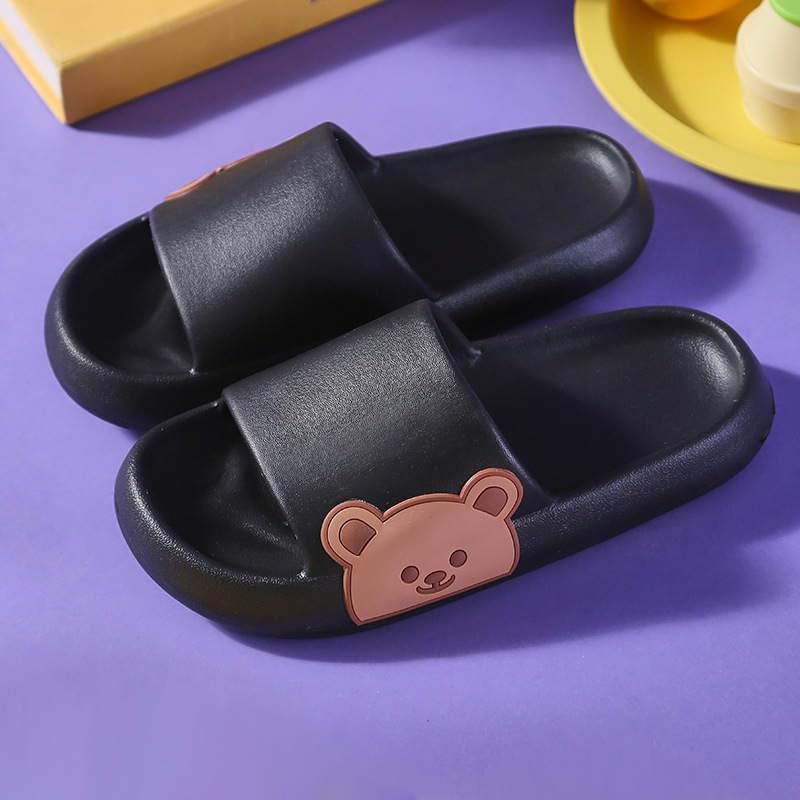 Cloud EVA Slippers With Bear For Women and Men Fluffy Shower Slides House Sandal Soft Light Weight (Black, US Footwear Size System, Adult, Men, Numeric Range, Medium, 4, 5)